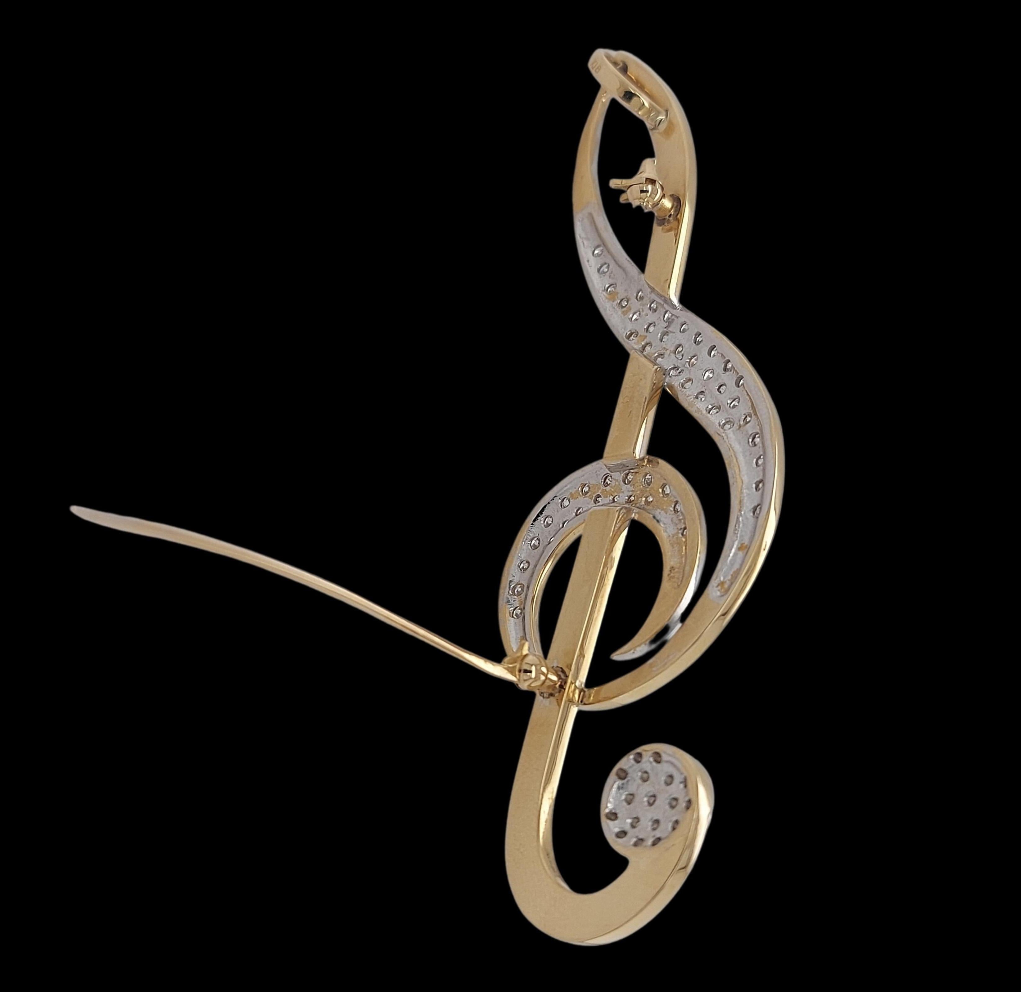 Artisan 18kt Yellow Gold Music Note Necklace Hanger / Brooch Diamonds Set For Sale