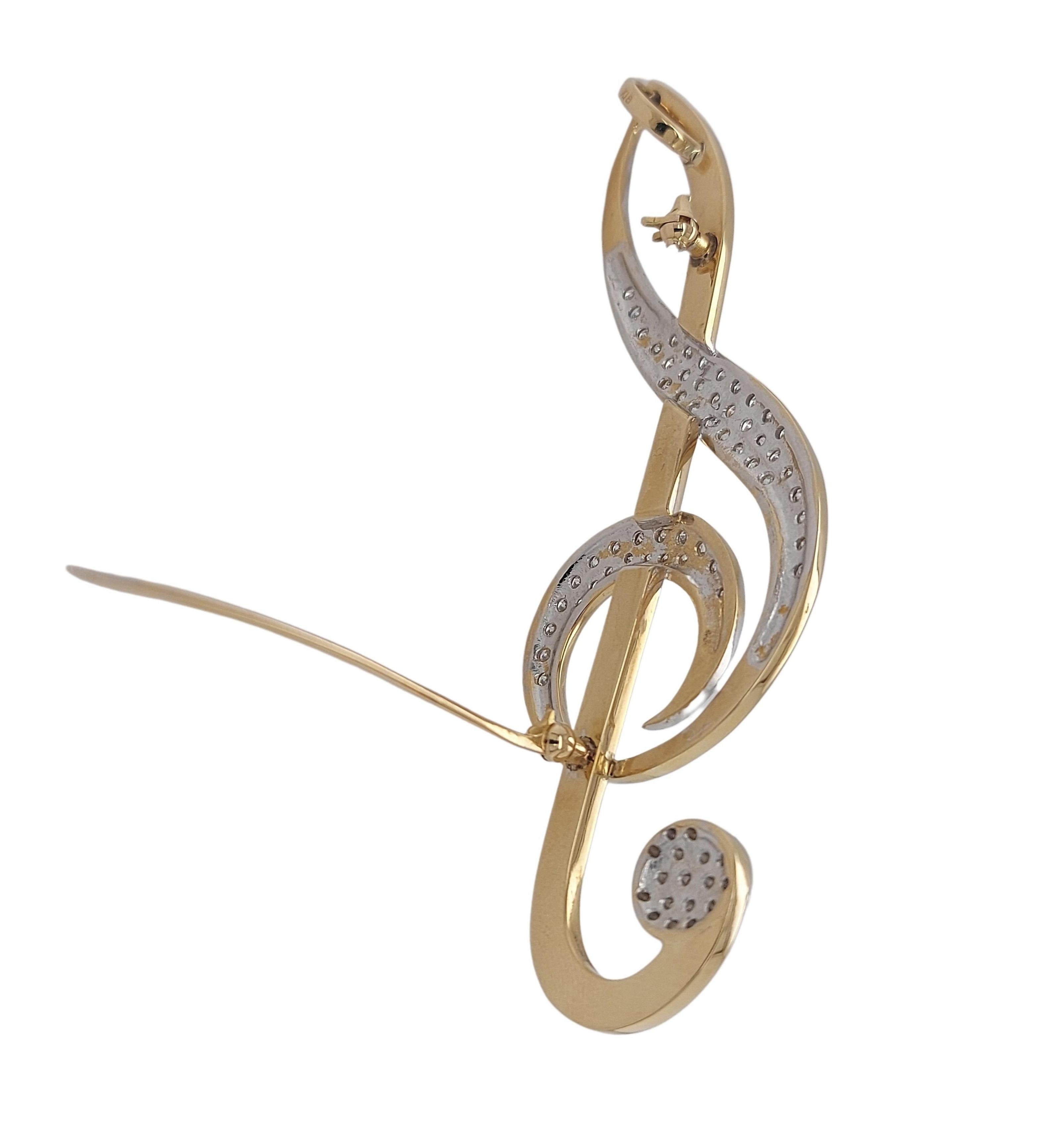 18kt Yellow Gold Music Note Necklace Hanger / Brooch Diamonds Set In New Condition For Sale In Antwerp, BE