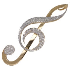 18kt Yellow Gold Music Note Necklace Hanger / Brooch Diamonds Set