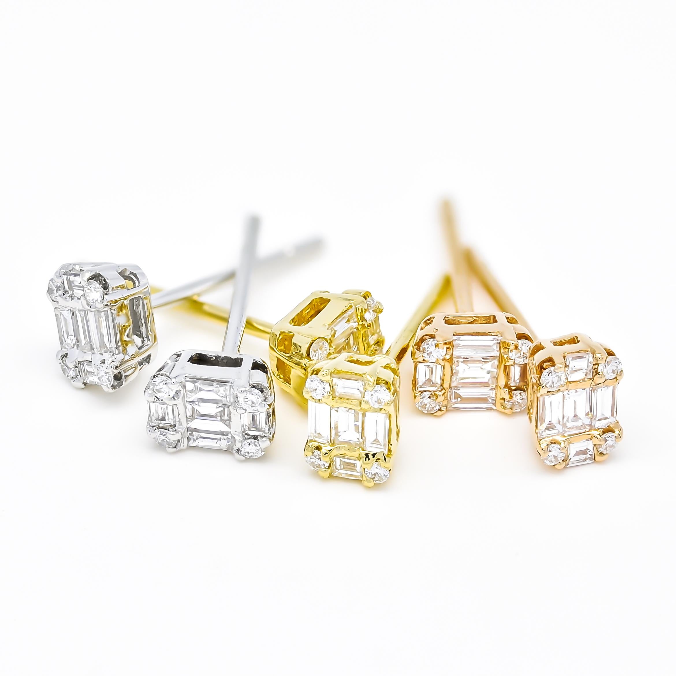 Natural Diamond 0.30 carats 18KT Yellow Gold Modern Stud Earrings For Sale 2