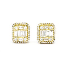 Natural Diamond 1.05 carats 18KT Yellow Gold Cluster Stud Earrings