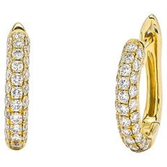 18KT Yellow Gold Natural Diamonds Multi 3 Row Petite Half Hoop Huggie Earrings 