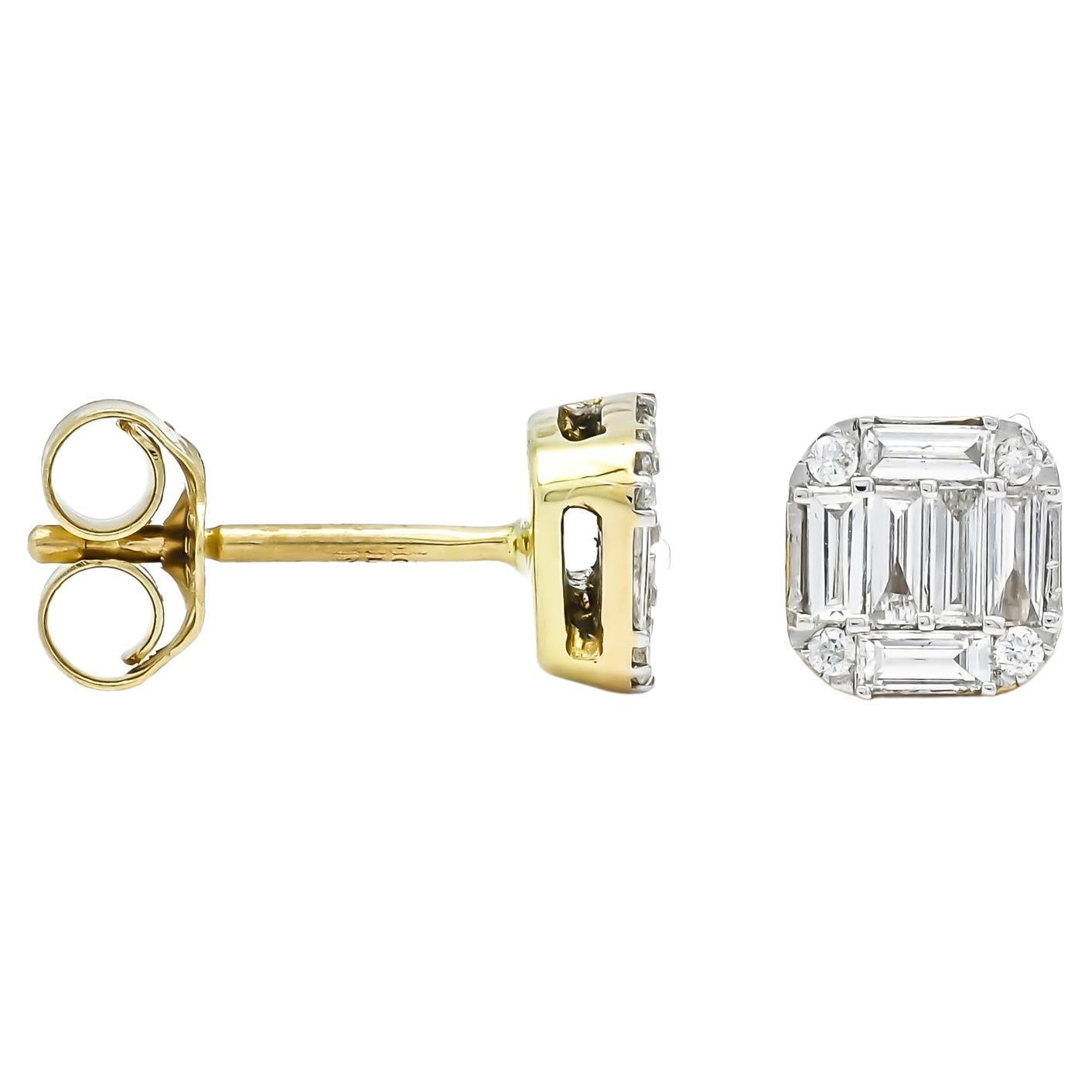  Natural Diamonds 0.25 Cts with 18KT Yellow Gold Petite Stud Earrings For Sale