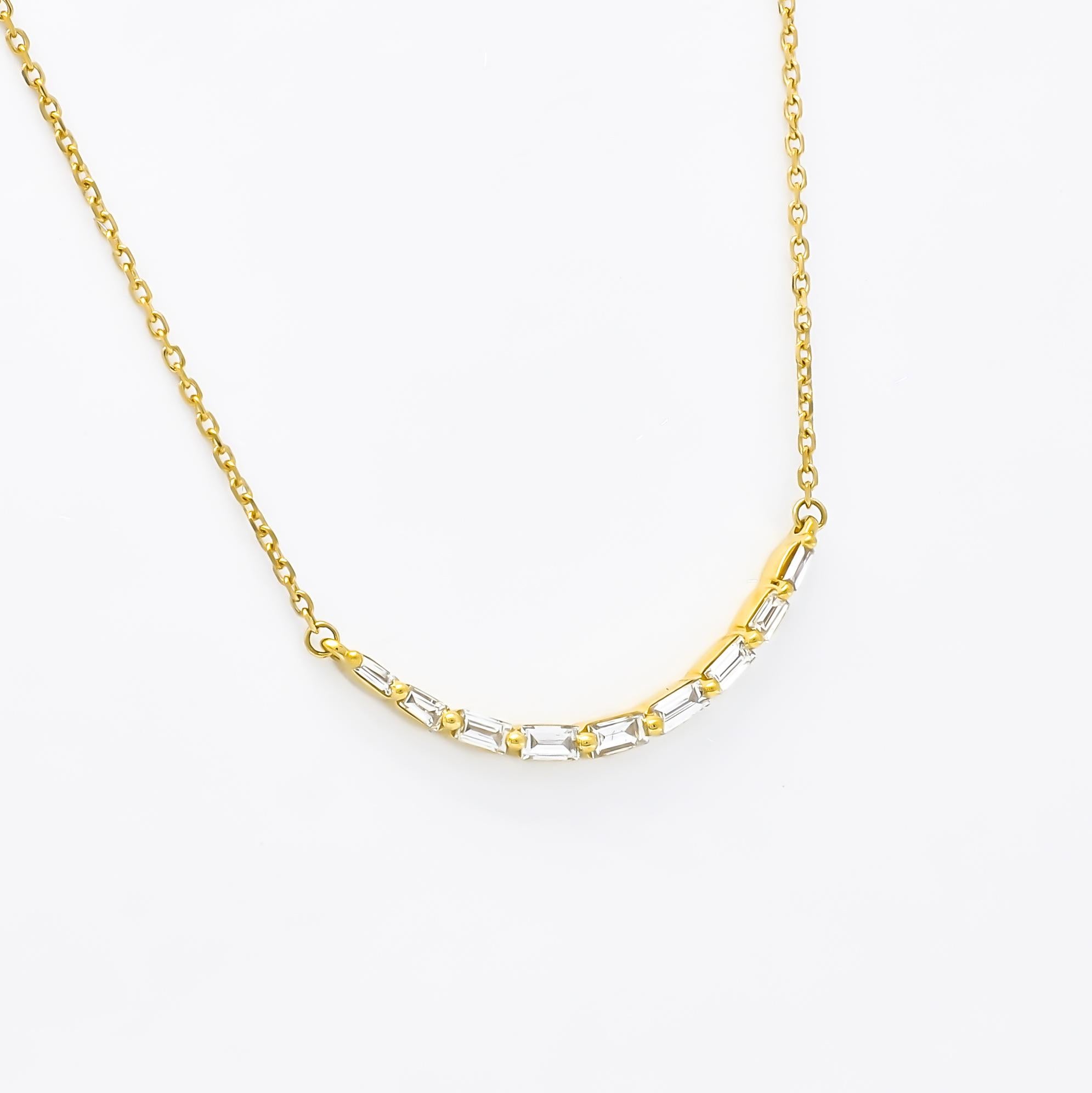 Art Nouveau Natural Diamonds Necklace 0.25 cts 18KT Yellow Gold Single Row Baguette Necklace For Sale