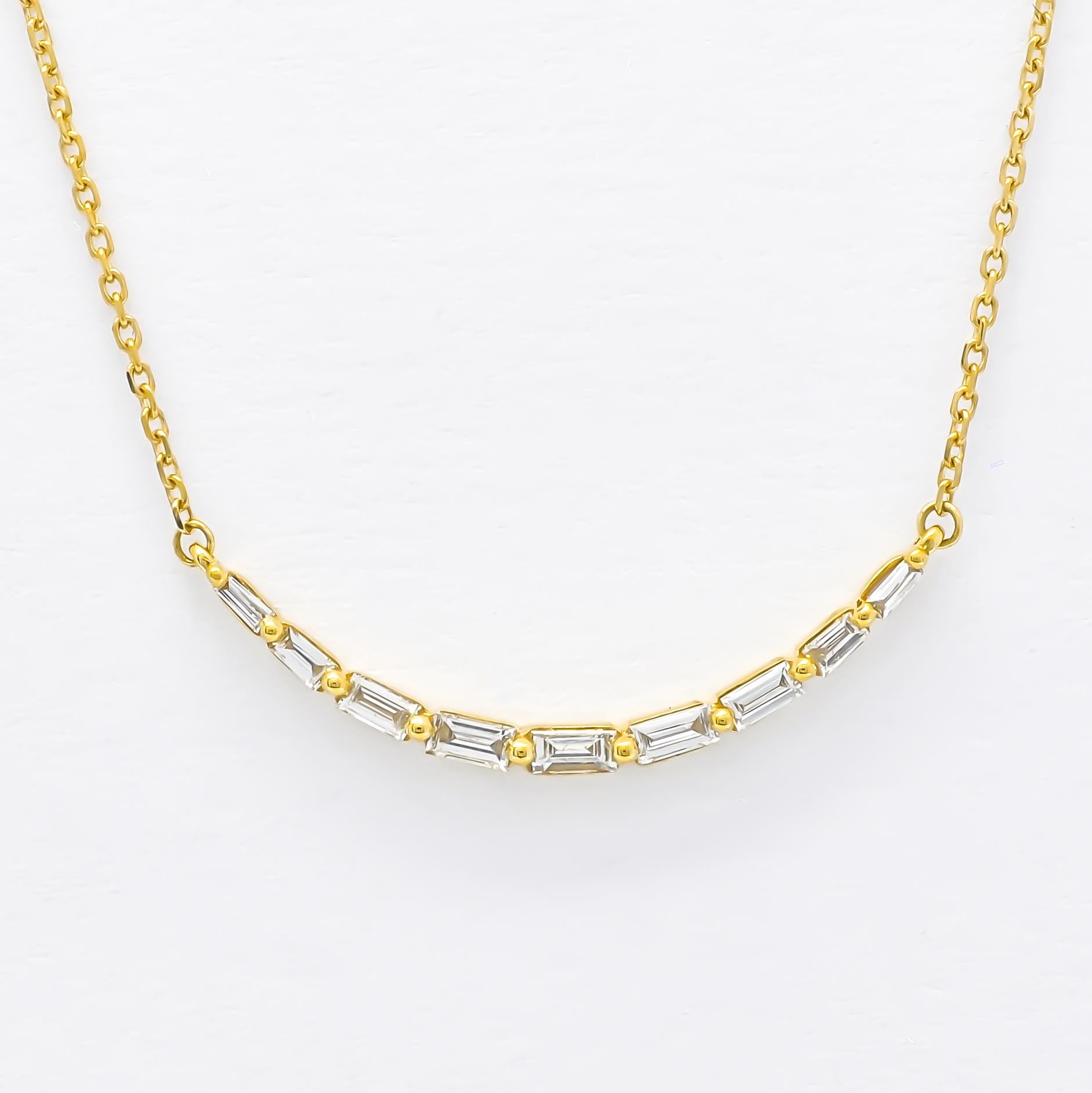Baguette Cut Natural Diamonds Necklace 0.25 cts 18KT Yellow Gold Single Row Baguette Necklace For Sale