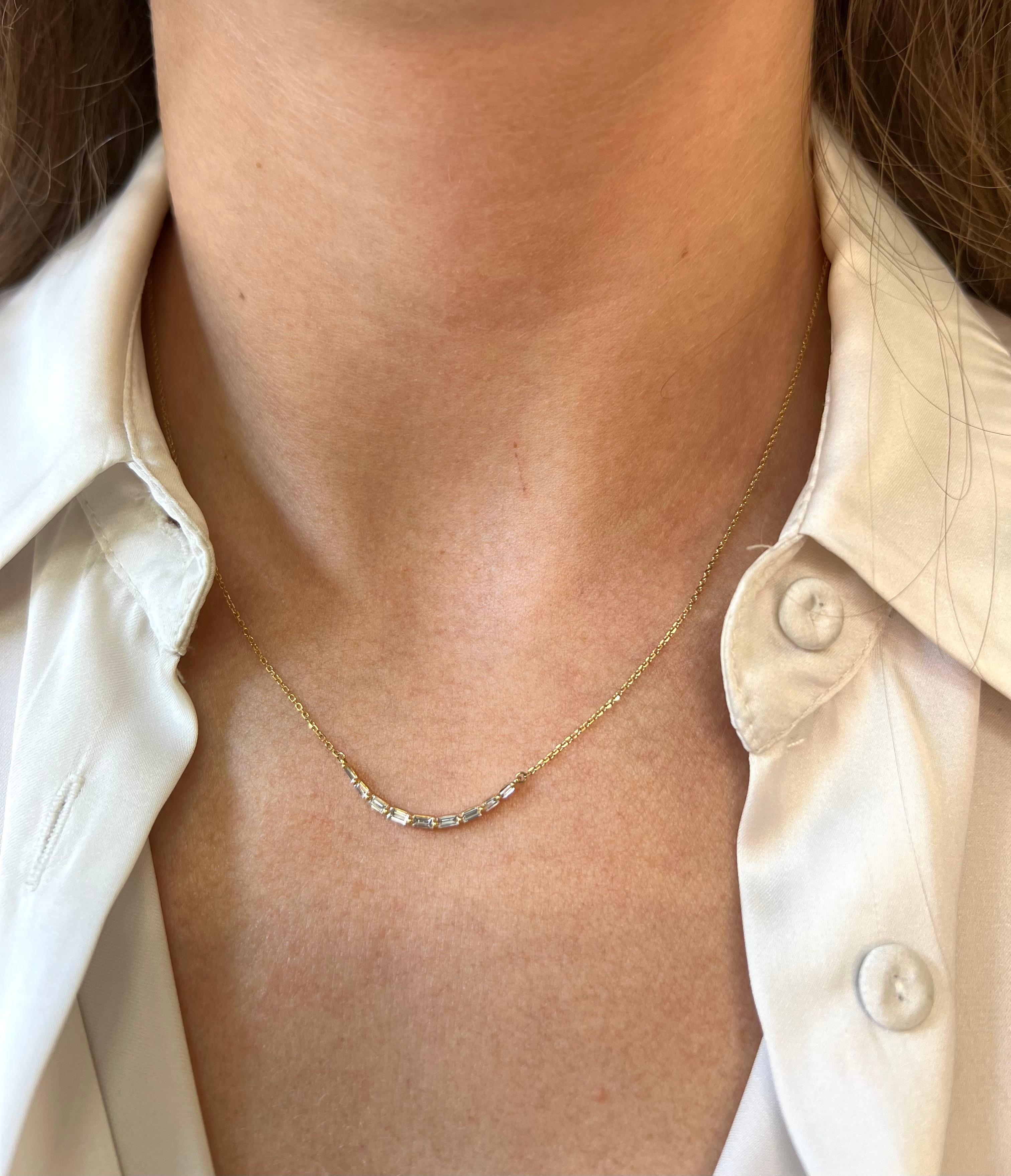 Women's Natural Diamonds Necklace 0.25 cts 18KT Yellow Gold Single Row Baguette Necklace For Sale