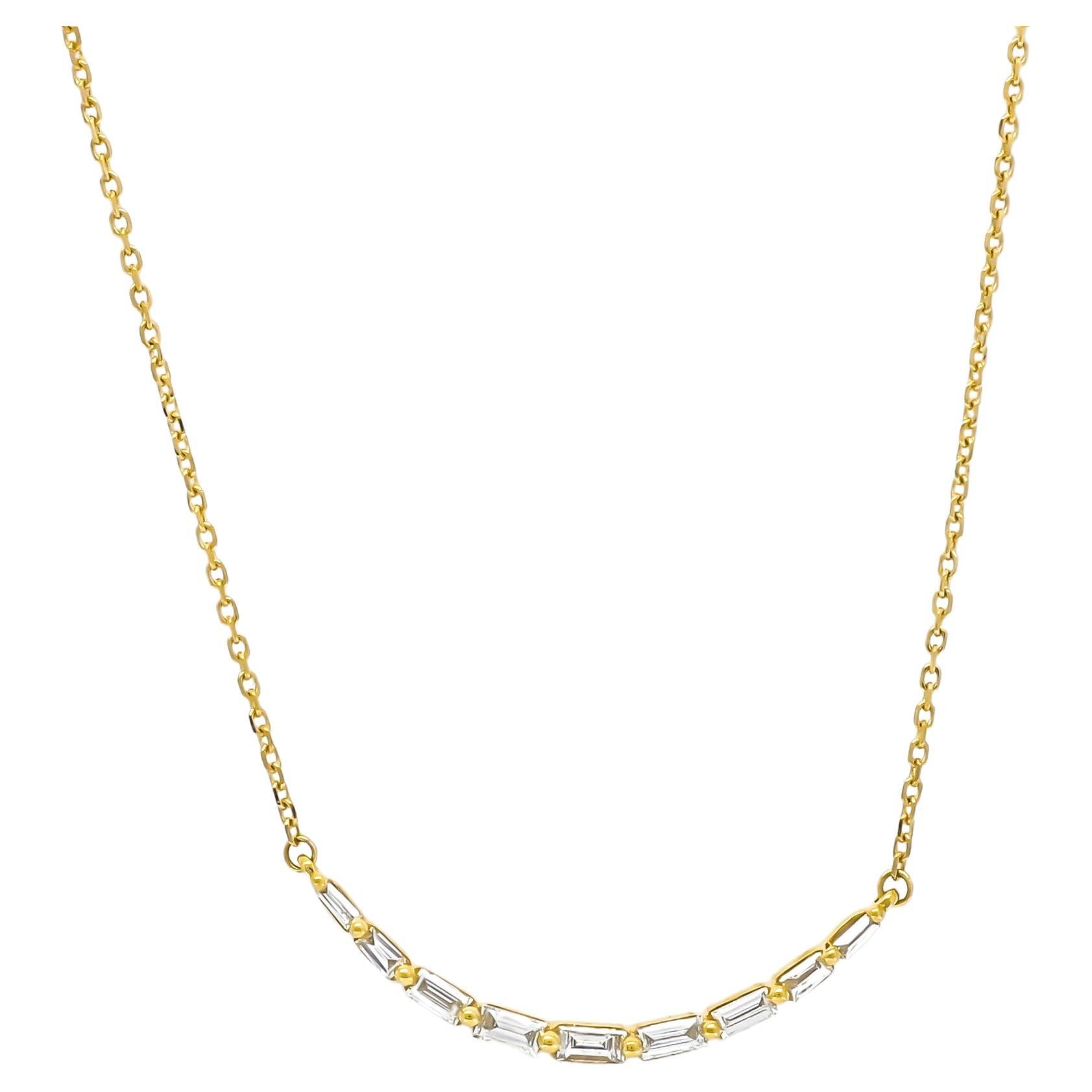 Halskette mit natürlichen Diamanten 0,25 Karat 18KT Gelbgold Single Row Baguette-Halskette