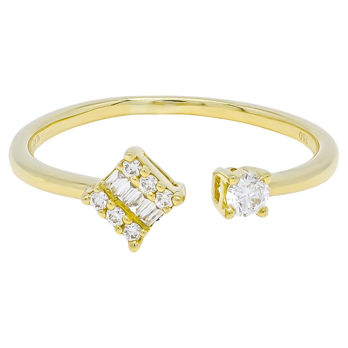 Bague en or jaune 18 carats avec diamants naturels carrés en grappe de 2 motifs R084993