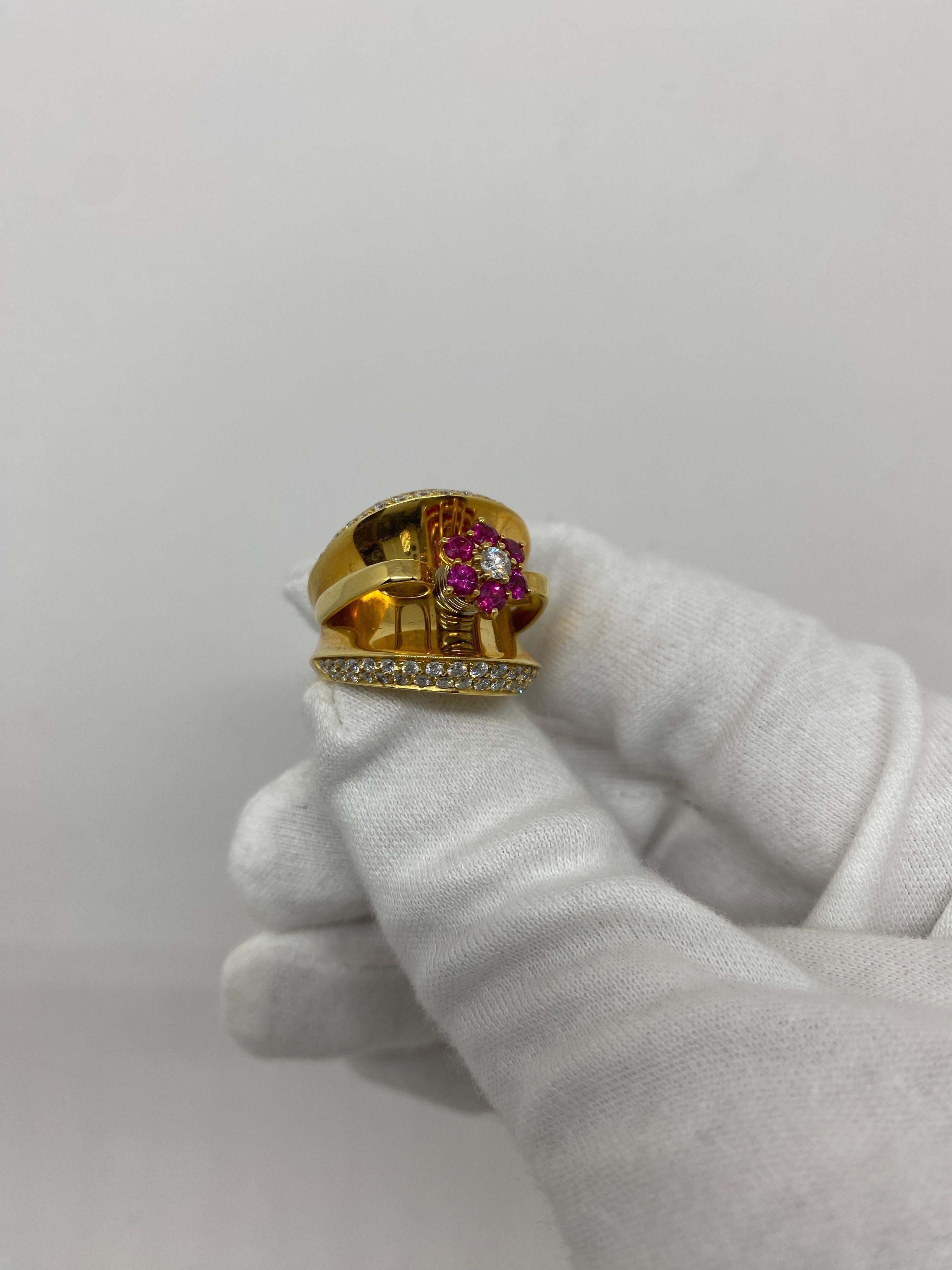 Brilliant Cut 18Kt Yellow Gold Natural Rubies 0.67 Ct White Diamonds 0.69 For Sale