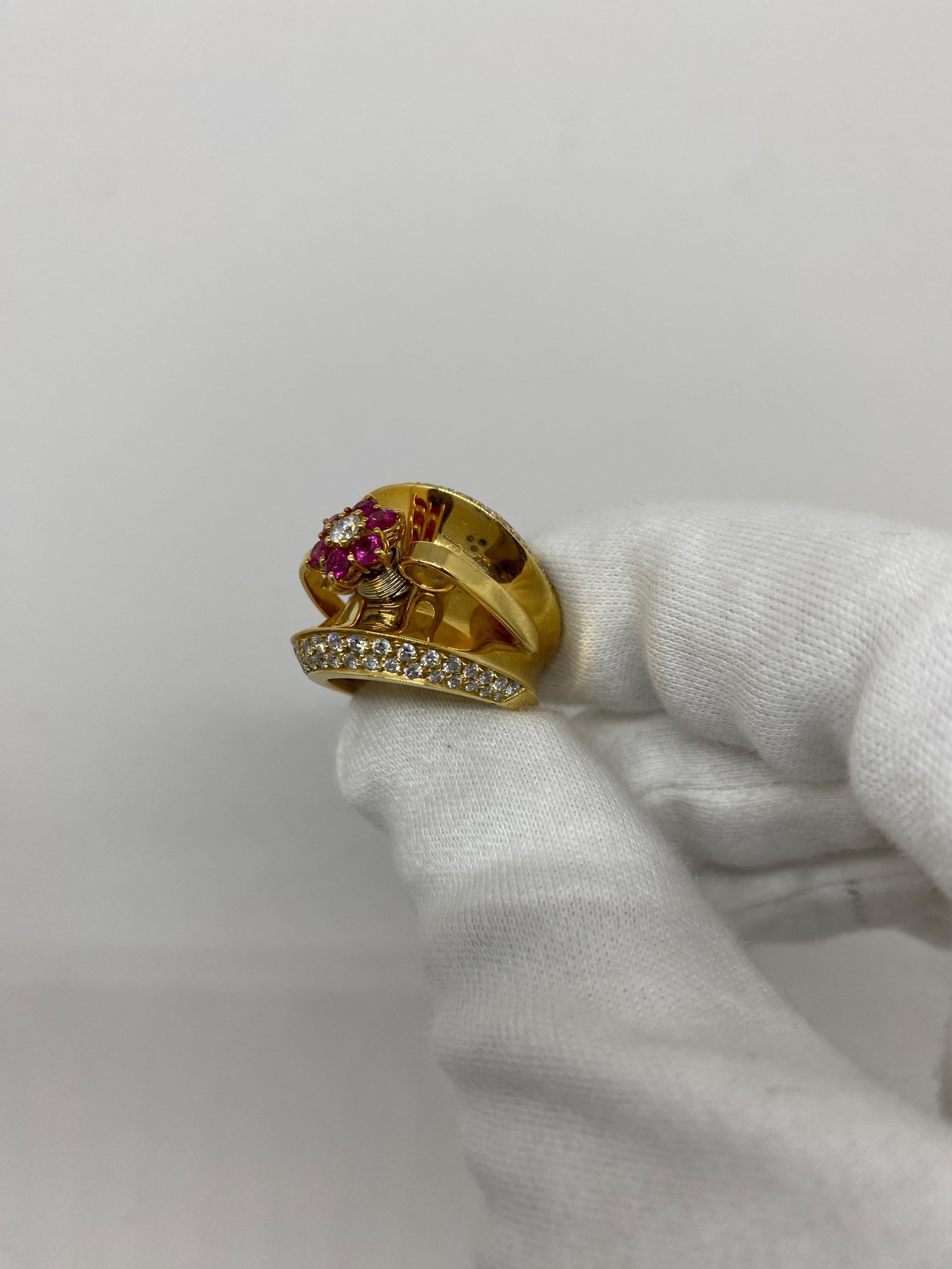 18Kt Yellow Gold Natural Rubies 0.67 Ct White Diamonds 0.69 In Excellent Condition For Sale In Bergamo, BG