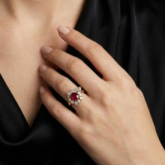 18KT Yellow Gold Natural Ruby & Diamond Cluster Ring