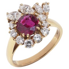 18KT Yellow Gold Natural Ruby & Diamond Cluster Ring