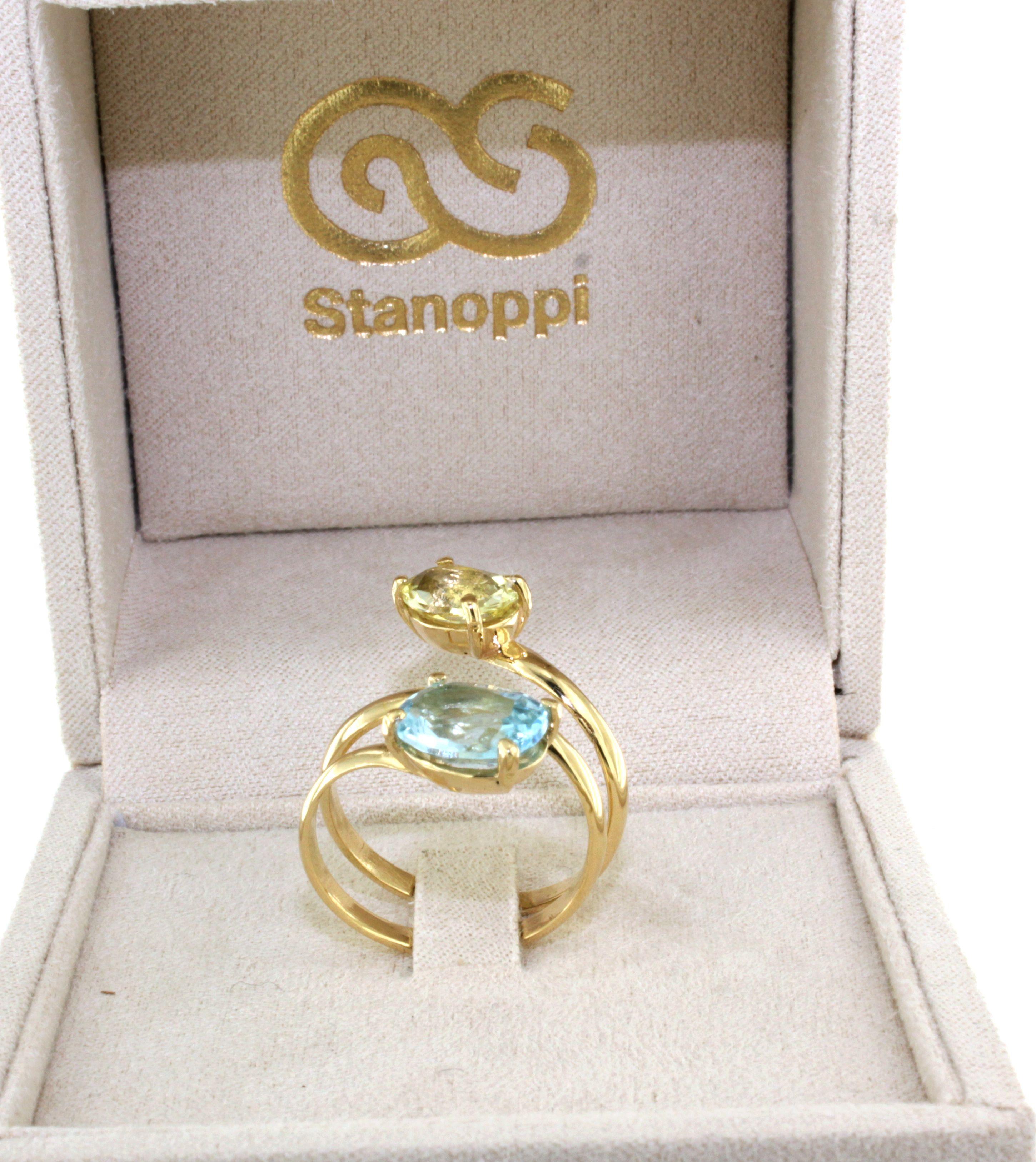 Femenino o masculino Anillo de cóctel elegante de oro amarillo de 18 quilates con diseño de moda de piedras naturales en venta