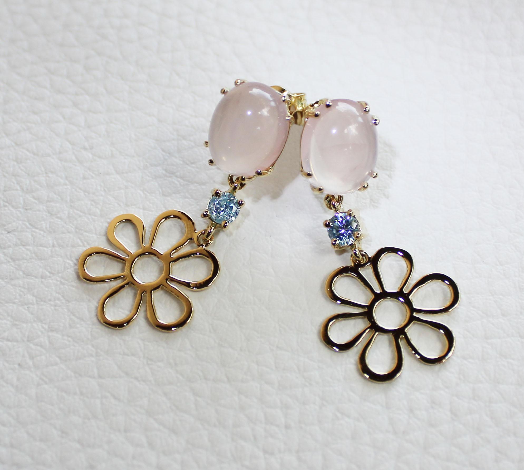Taglio a rosa Orecchini in oro giallo 18Kt con pietre naturali, moderni, senza tempo, unici e classici. in vendita