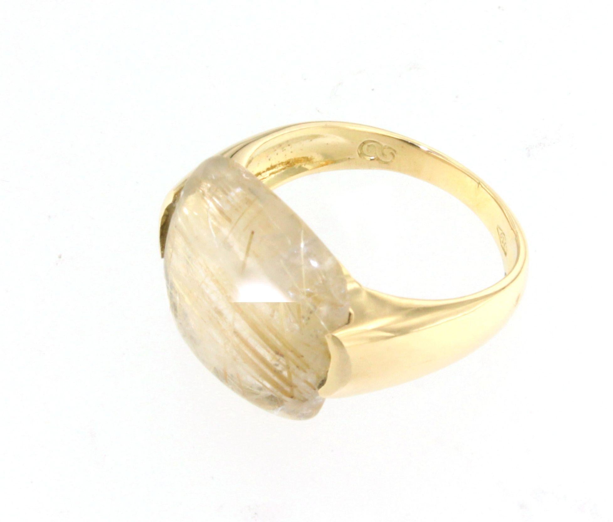 Moderne Bague de cocktail élégante en or jaune 18 carats, pierres naturelles et quartz rutile à la mode en vente