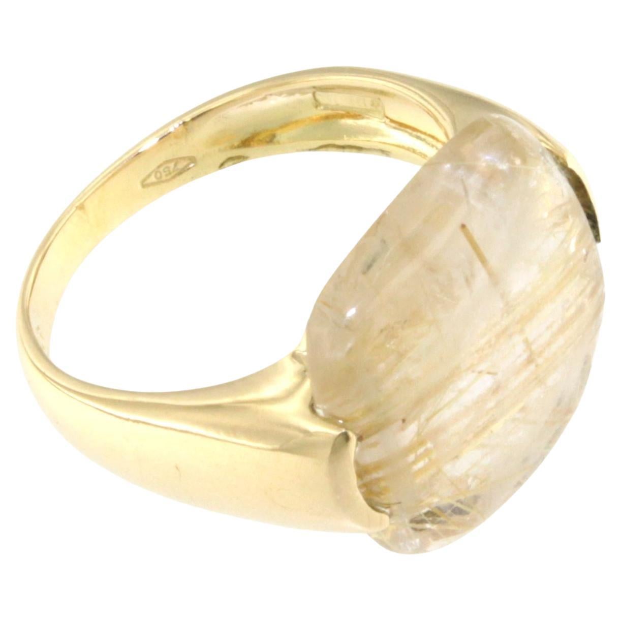 18Kt Yellow Gold Natural Stones Rutilated Quartz Fashion Elegant Cocktail Ring