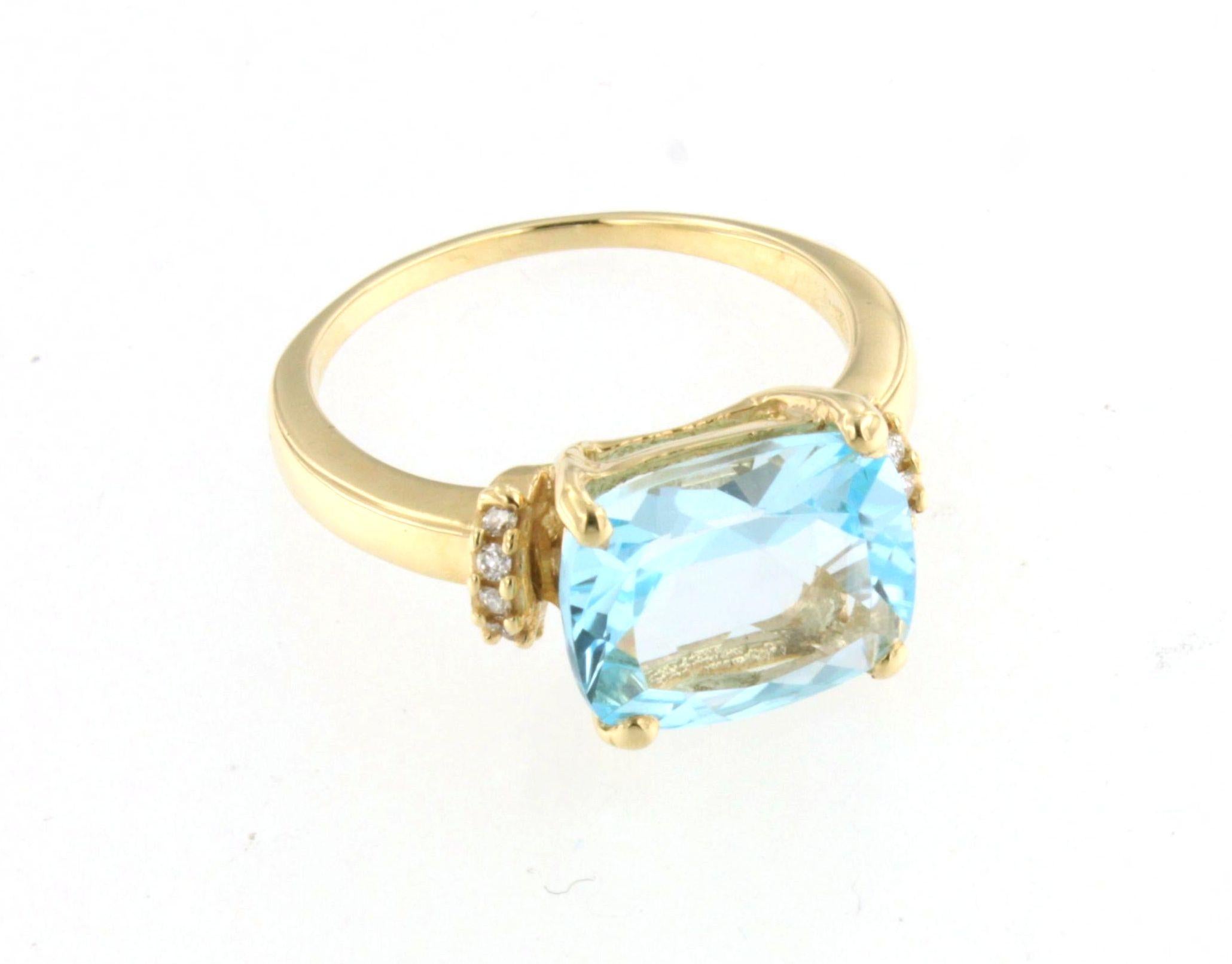 18Kt Oro Amarillo Piedras Naturales Diamante Blanco Moda Elegante Anillo de Cóctel Moderno en venta