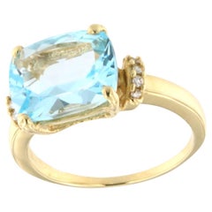 Bague cocktail à la mode élégante en or jaune 18 carats avec pierres naturelles et diamants blancs