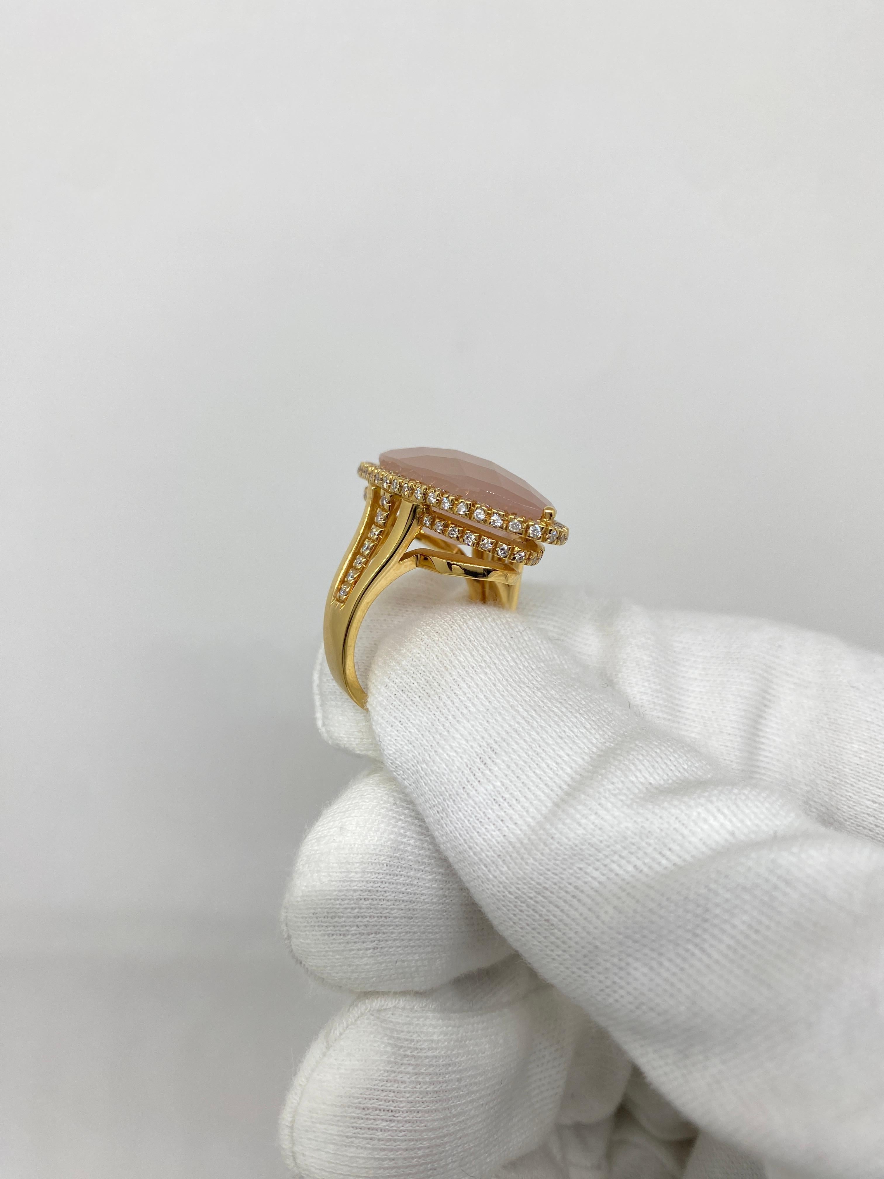 Mixed Cut 18Kt Yellow Gold Navette Ring Pink Citrine Quartz & Diamonds For Sale