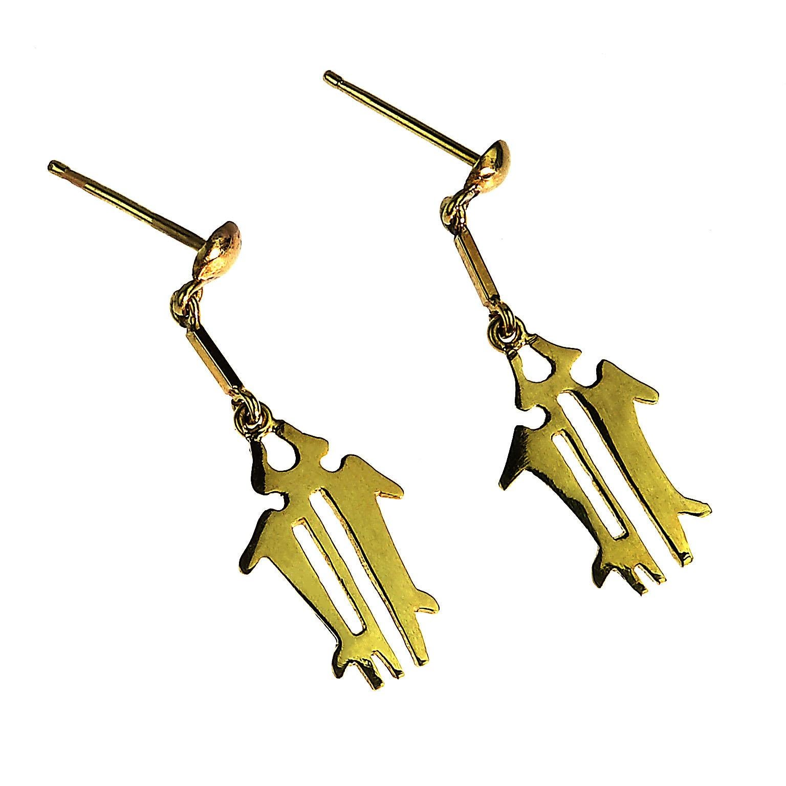 AJD 18 Karat Yellow Gold NAZCA Lines Earrings   Great Gift!! In New Condition In Raleigh, NC