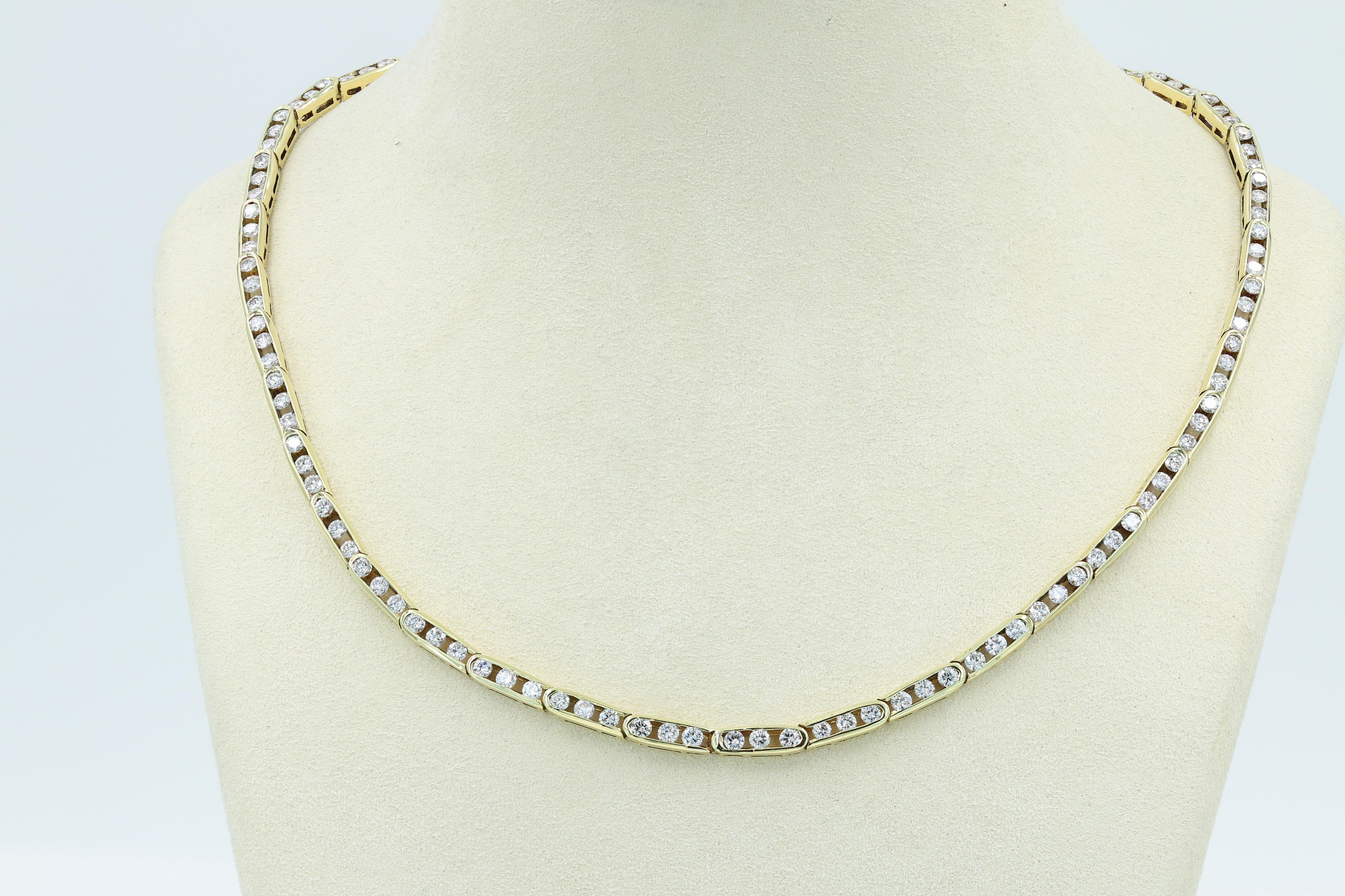 18kt. Yellow Gold Necklace, featuring elonganted links with 120 Channel set diamonds = 3.60cts. H-I/VS-SI1, 16
