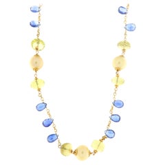 18 Karat Yellow Gold Necklace with Australian Pearls, Yellow Quartz and Kyanite