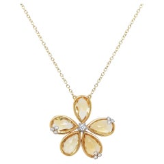 18kt Yellow Gold necklace with flower pendant in Citrine quartz and diamonds