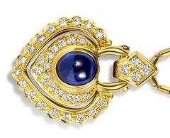 18kt. Yellow Gold Necklace, With Heart Shape Pendant & 2.89ct. Cabochon Sapphire