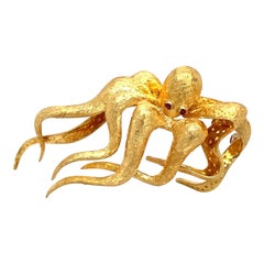 18KT Yellow Gold Octopus Brooch with Ruby Eyes