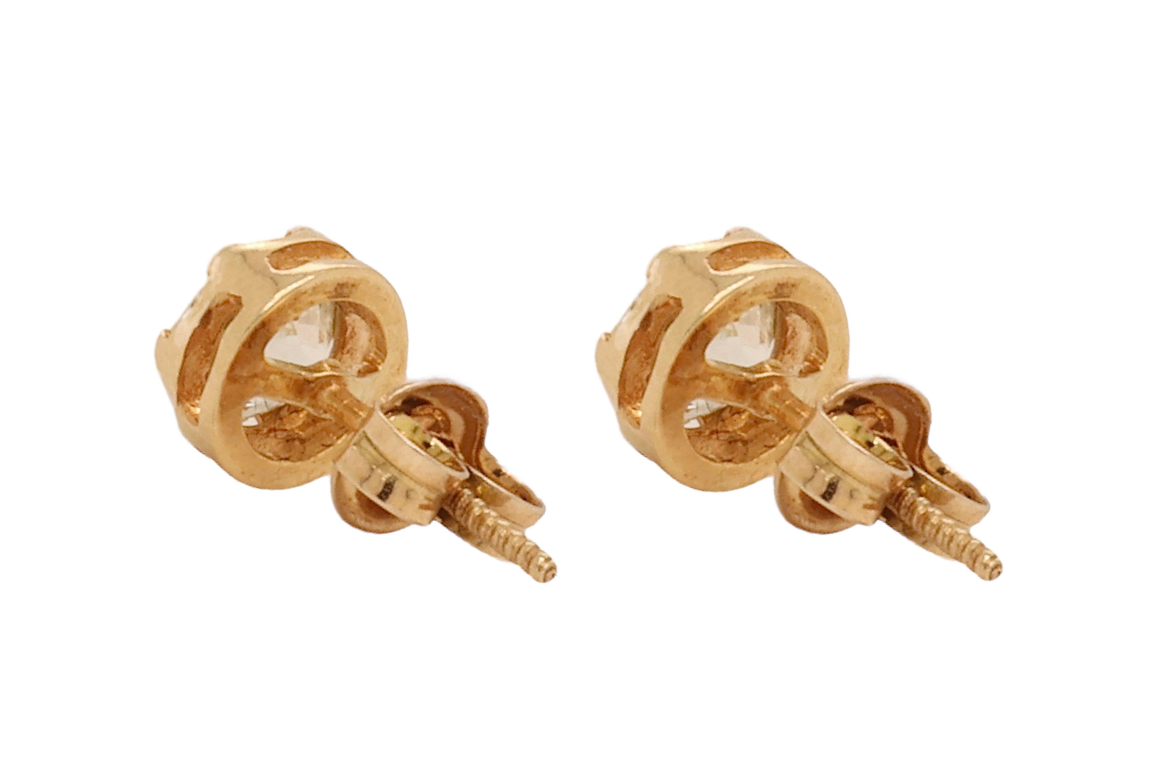 Women's or Men's 18 Karat Yellow Gold Old Mine Diamond Stud Earrings Together 2 Carat For Sale