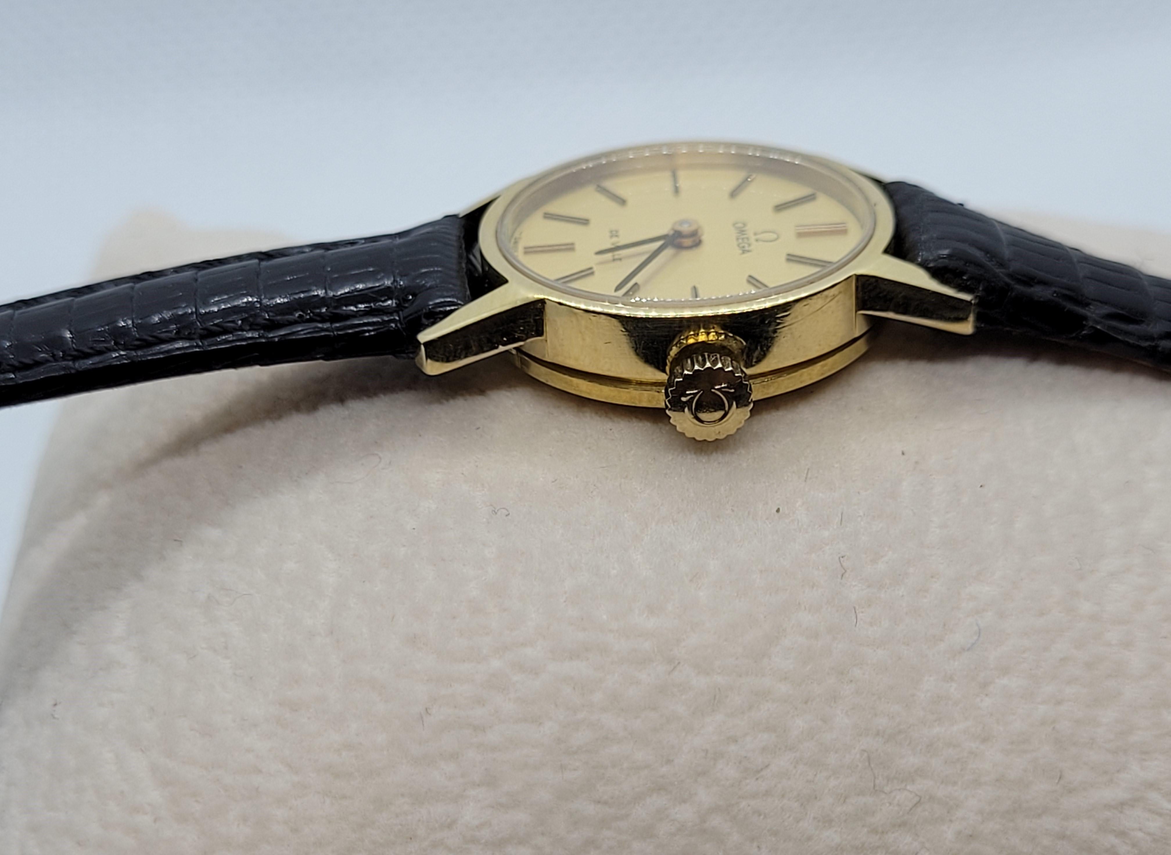 Modern 18kt Yellow Gold Omega DeVille Ladies Watch Case 1970s Fully Serviced Warranty