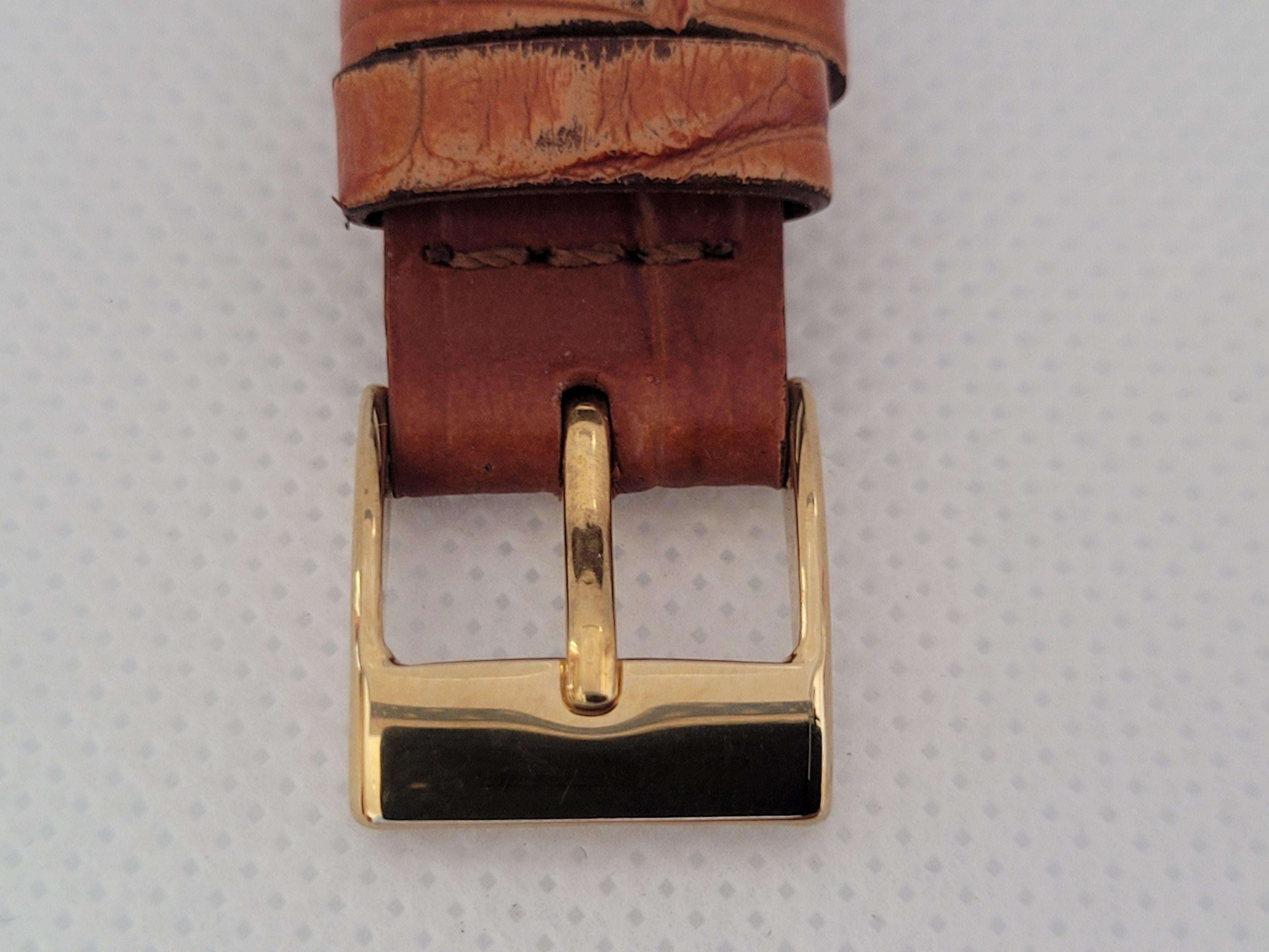 18kt Yellow Gold Omega Watch De Ville Tresor 1950s 2685 Case Tan Leather 2
