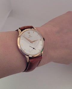 18kt Yellow Gold Omega Watch De Ville Tresor 1950s 2685 Case Tan Leather