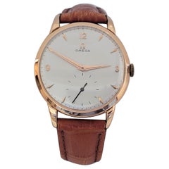 18kt Yellow Gold Omega Watch De Ville Tresor 1950s 2685 Case Tan Leather