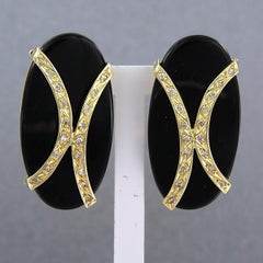 18kt Yellow Gold Onyx and Diamond Clip-On Earrings, 0.10ct Total