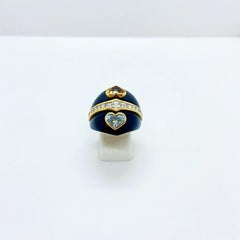 Anello doppio cuore in oro giallo 18KT con onice, diamanti, citrini e acquamarine