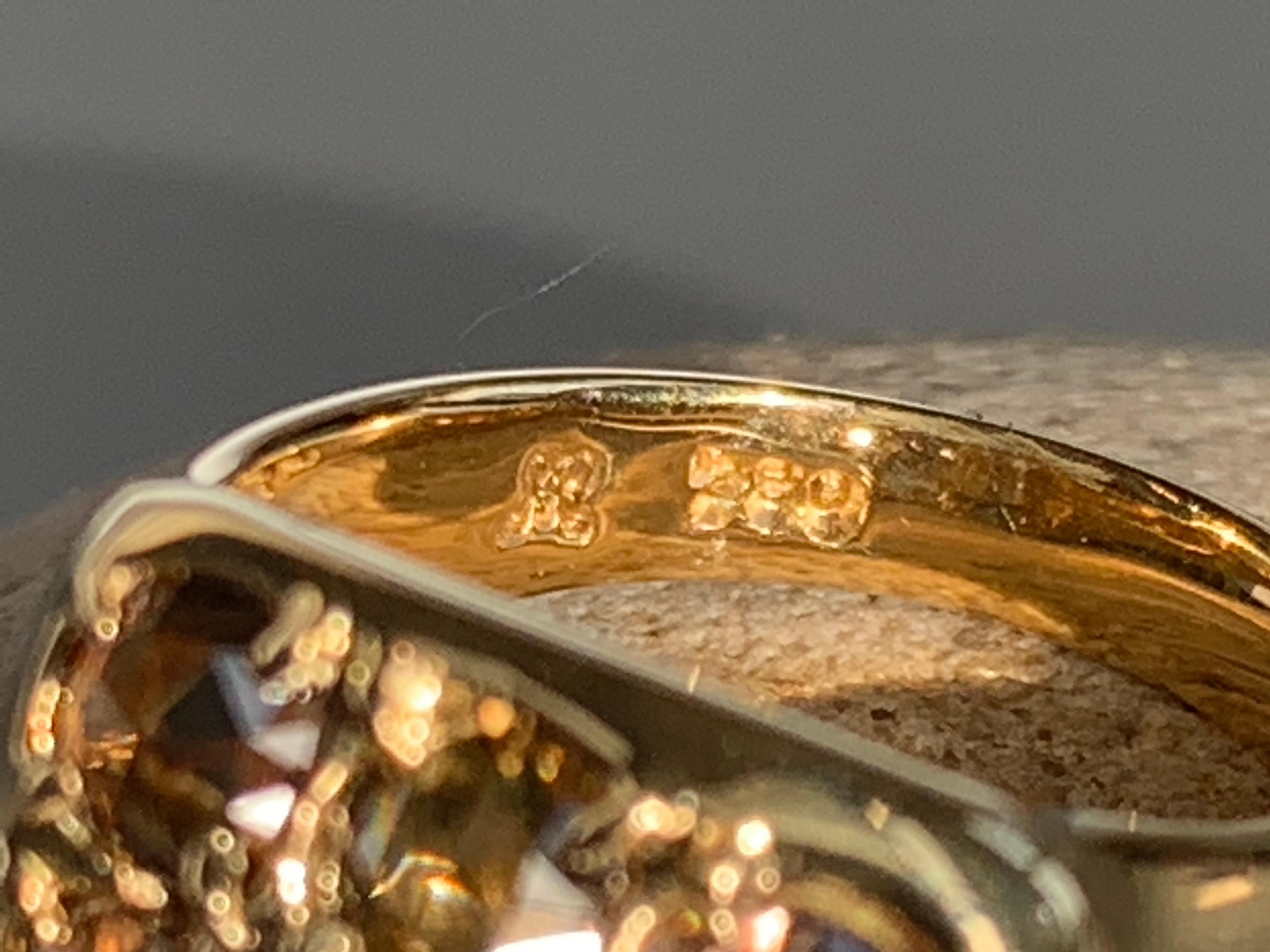 Breiter 18 Karat Gelbgold Cluster-Ring mit schokoladenbraunen Diamanten im Rosenschliff im Angebot 4