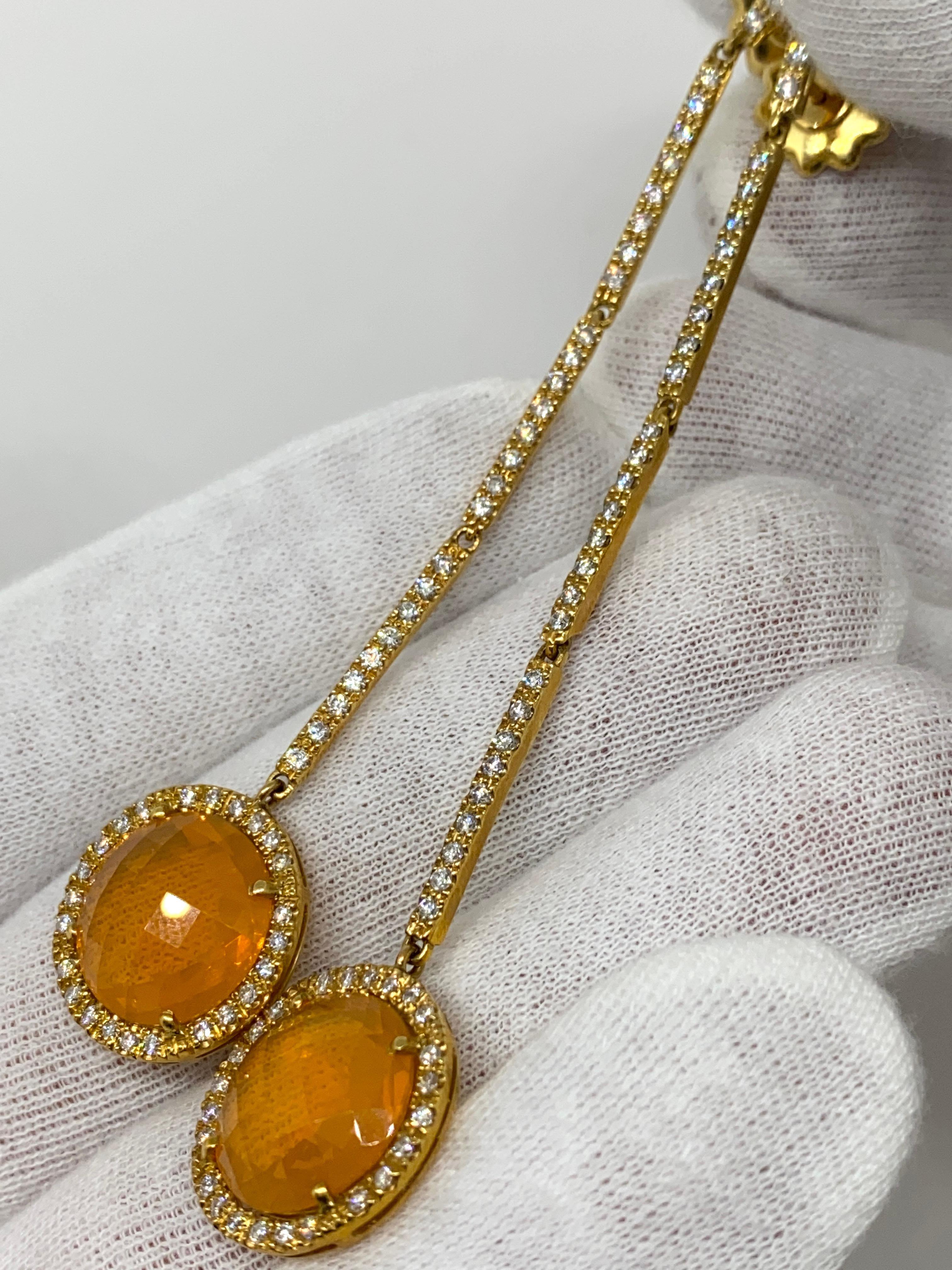 Women's 18 Karat Yellow Gold Orange Opal & 2.17 Carat White Diamonds For Sale