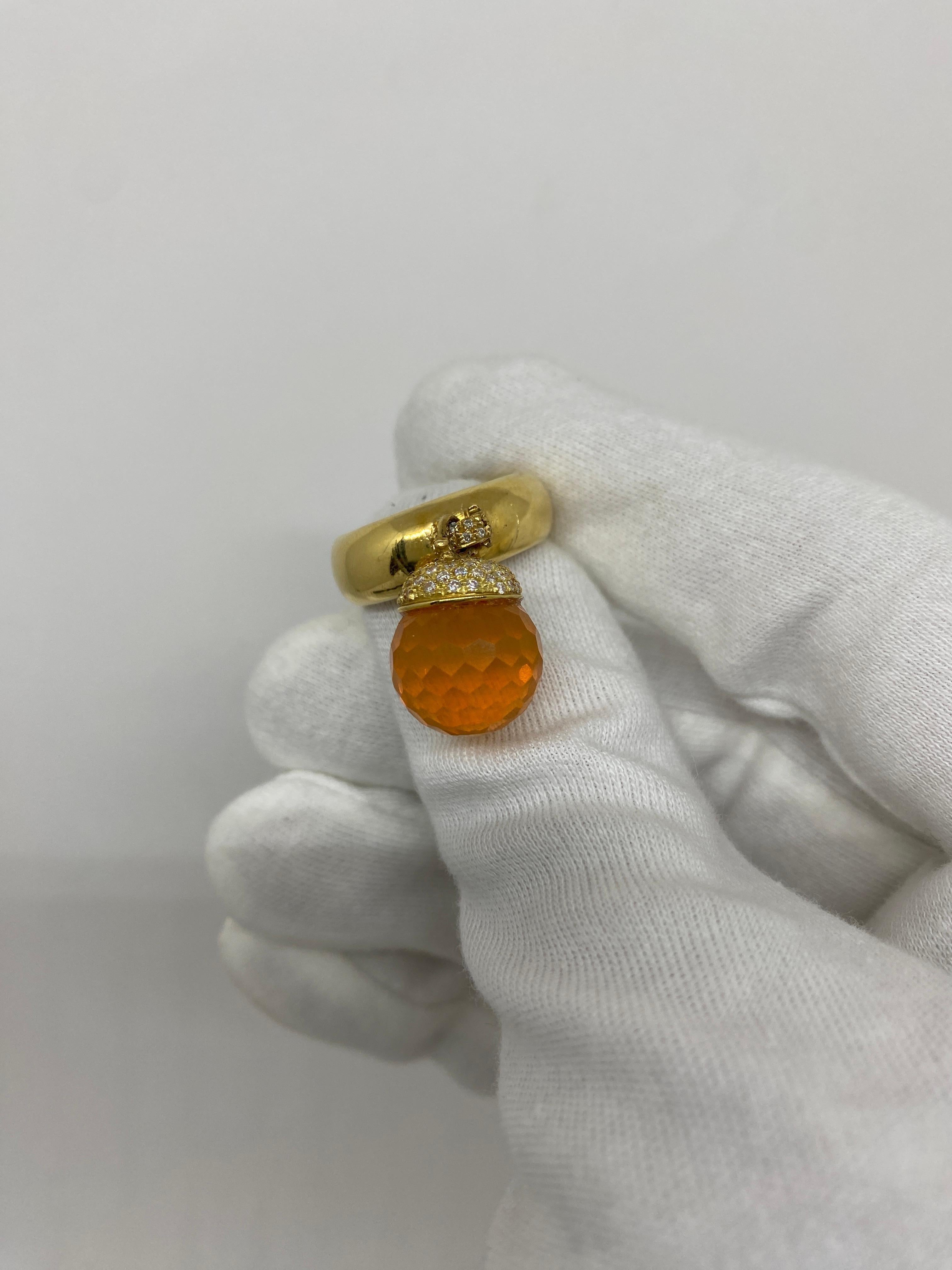 Brilliant Cut 18kt Yellow Gold Orange Quartz White Diamonds 0.65 ct For Sale