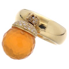 Vintage 18kt Yellow Gold Orange Quartz White Diamonds 0.65 ct