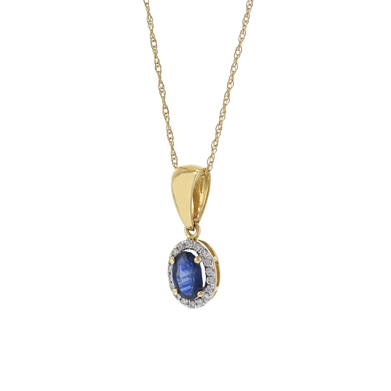 Modern 18KT Yellow Gold Oval Blue Sapphire and Diamond Pendant