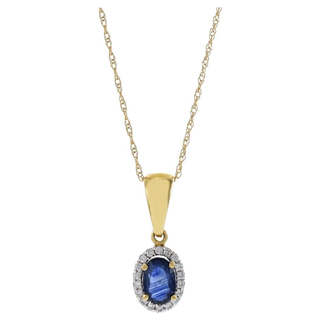 18KT Yellow Gold Oval Blue Sapphire and Diamond Pendant