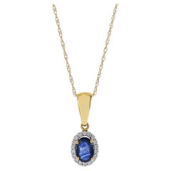 18KT Yellow Gold Oval Blue Sapphire and Diamond Pendant