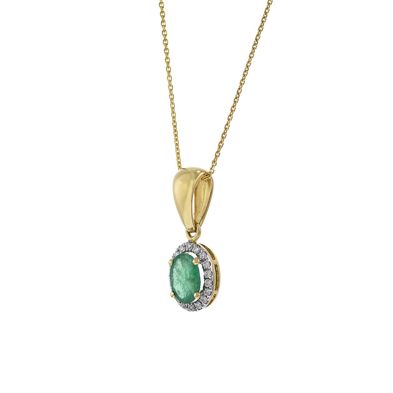 Modern 18KT Yellow Gold Oval Emerald and Diamond Necklace For Sale