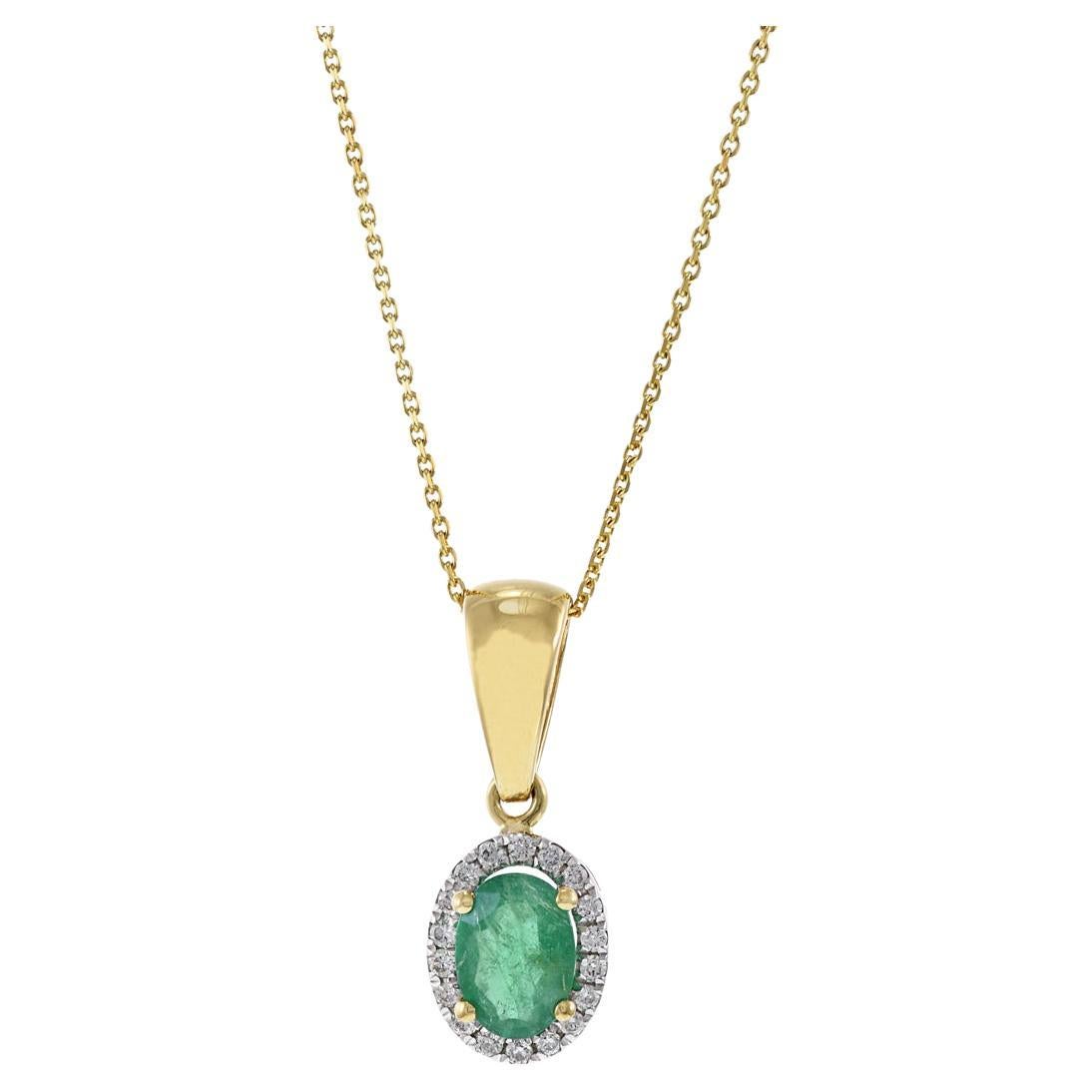 18KT Yellow Gold Oval Emerald and Diamond Necklace