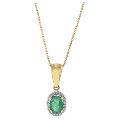 18KT Yellow Gold Oval Emerald and Diamond Necklace
