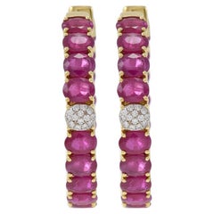 18KT Gelbgold Creolen mit ovalem Rubin und Diamanten