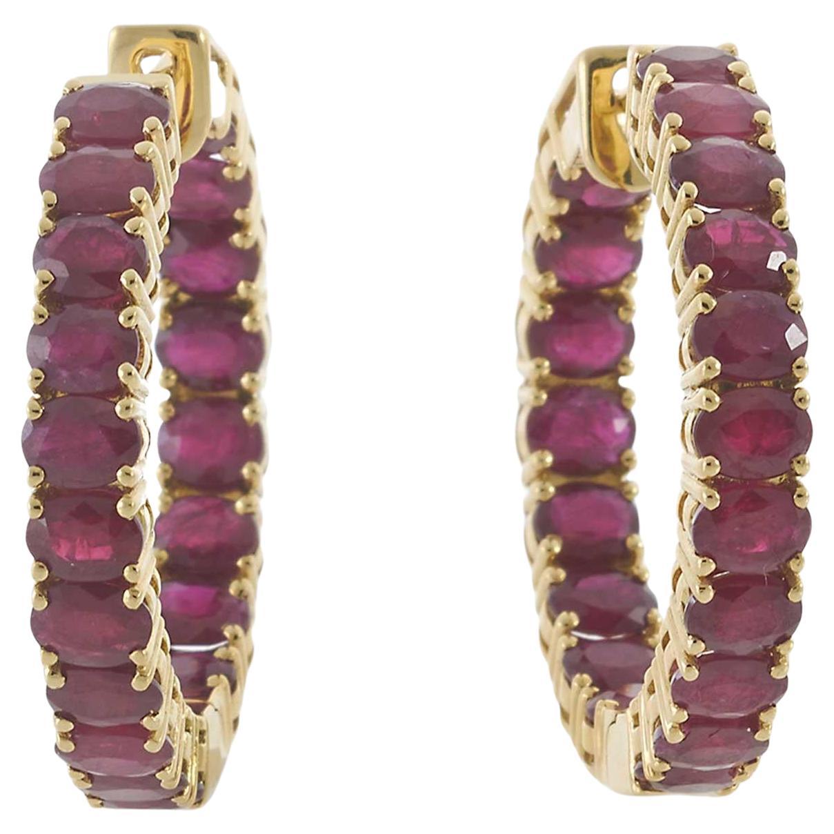 Orecchini a cerchio in oro giallo 18KT con rubino ovale - 7.93CT-TW in vendita