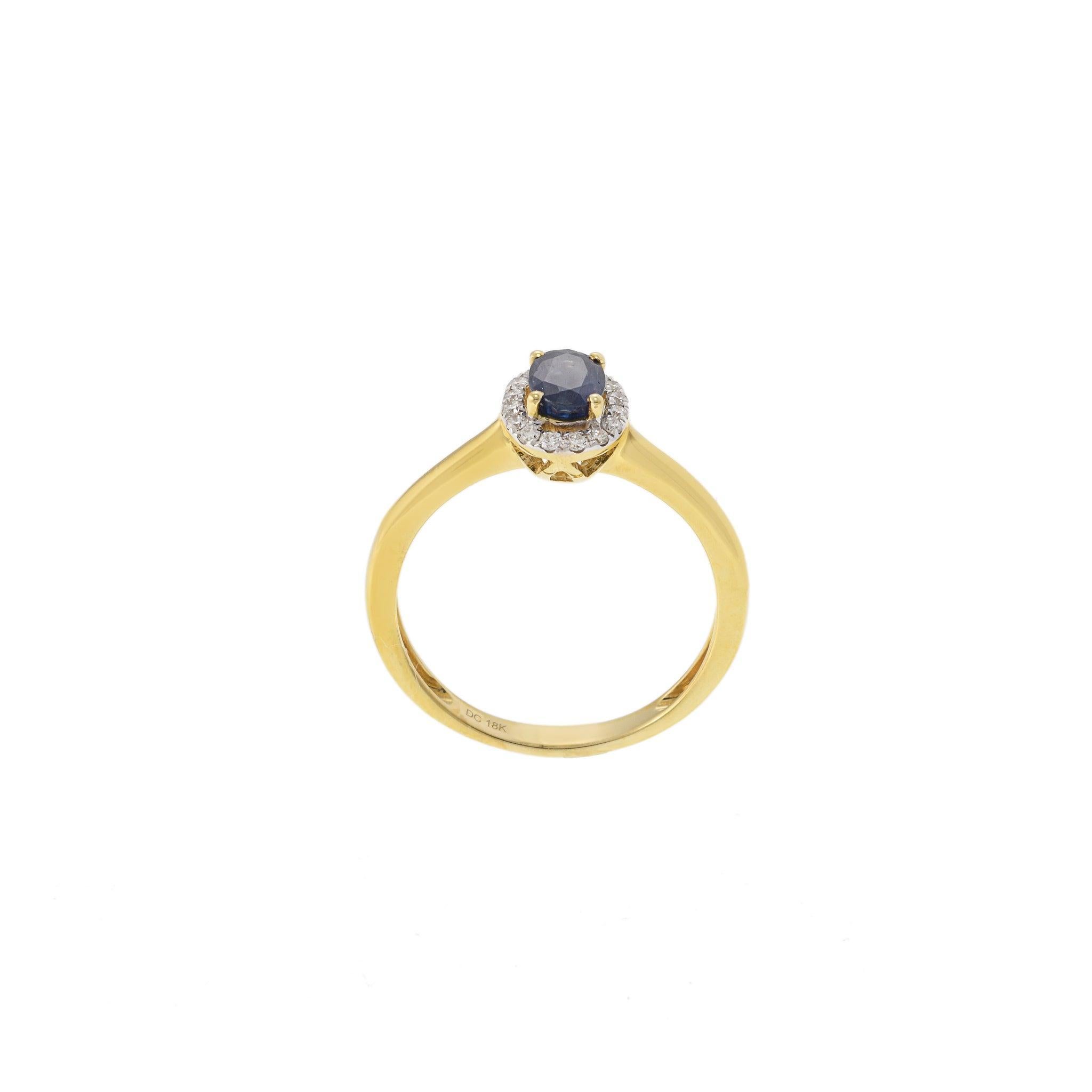 Bague halo en or jaune 18KT avec saphir ovale et diamant Pour femmes en vente