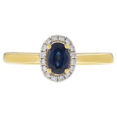 18KT Gelbgold Oval Saphir und Diamant Halo Ring